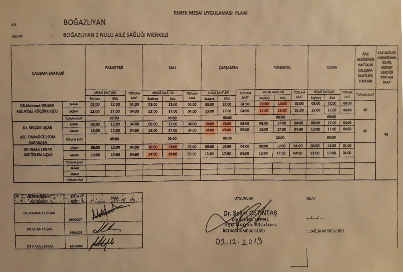 Çalışma Saatlerimiz